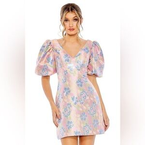 IEENA Mac Duggal Puff Sleeve Floral Pastel Mini Dress Formal HOCO PROM Size 4